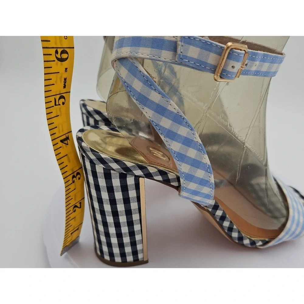 River Island‎ Lt & Dk Blue Gingham Strappy Sandal 4 inch Heels Womens Sz 7 *EUC*